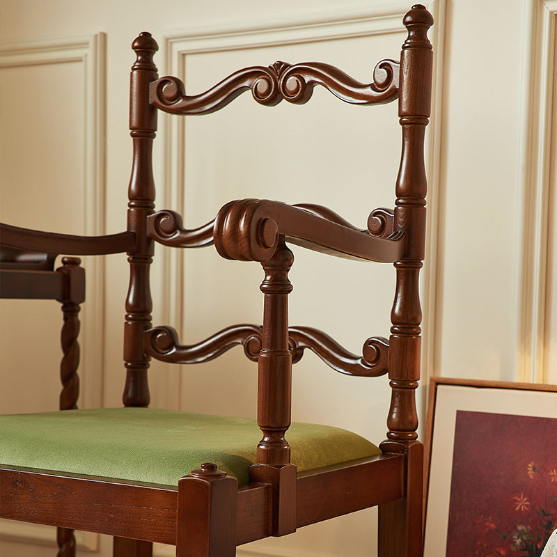 Traditional Vintage Curved Back Velvet Ash Wood Dining Chair Backrest Armrest For Dining Room