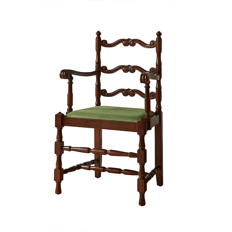 Traditional Vintage Curved Back Velvet Ash Wood Dining Chair Backrest Armrest For Dining Room