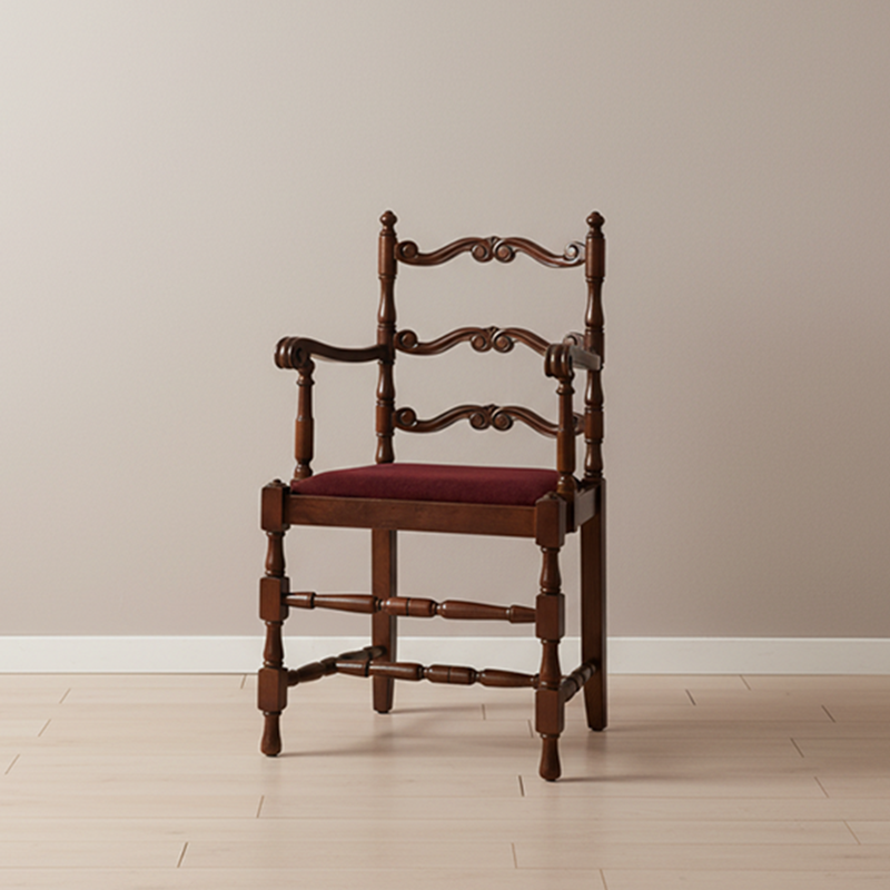Traditional Vintage Curved Back Velvet Ash Wood Dining Chair Backrest Armrest For Dining Room