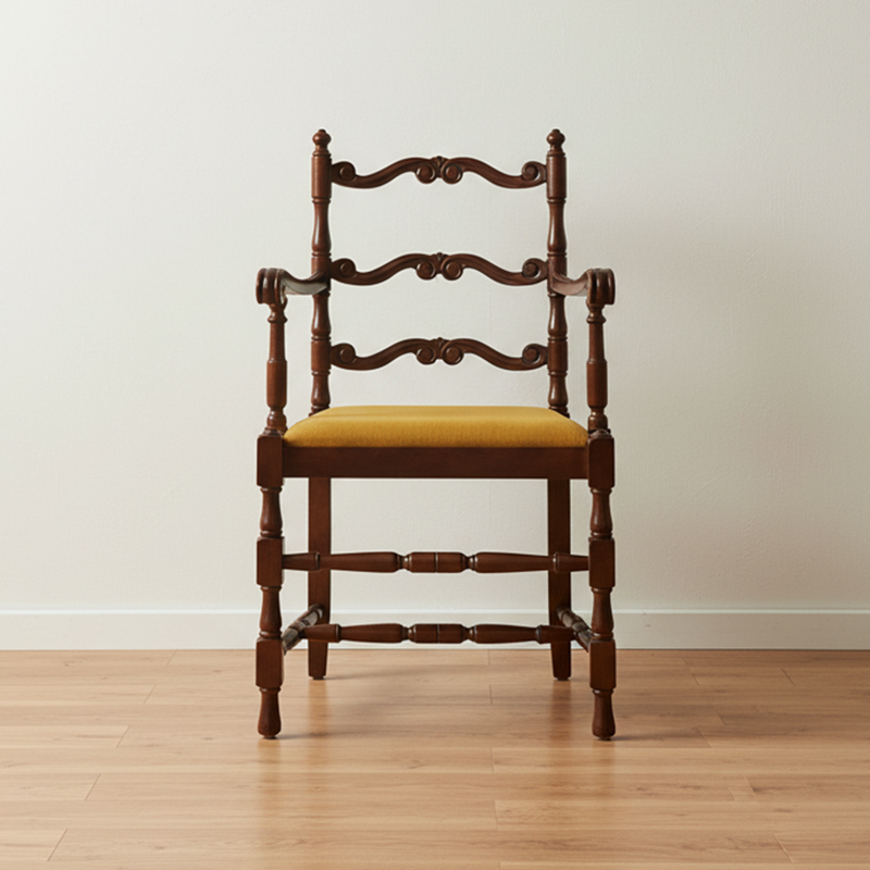 Traditional Vintage Curved Back Velvet Ash Wood Dining Chair Backrest Armrest For Dining Room