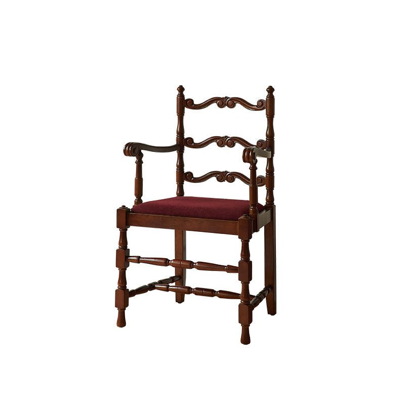 Traditional Vintage Curved Back Velvet Ash Wood Dining Chair Backrest Armrest For Dining Room