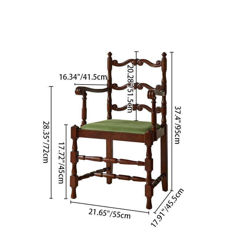 Traditional Vintage Curved Back Velvet Ash Wood Dining Chair Backrest Armrest For Dining Room