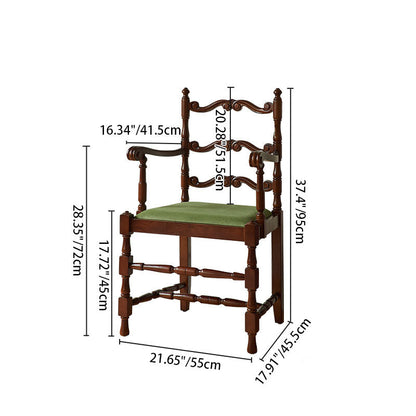 Traditional Vintage Curved Back Velvet Ash Wood Dining Chair Backrest Armrest For Dining Room