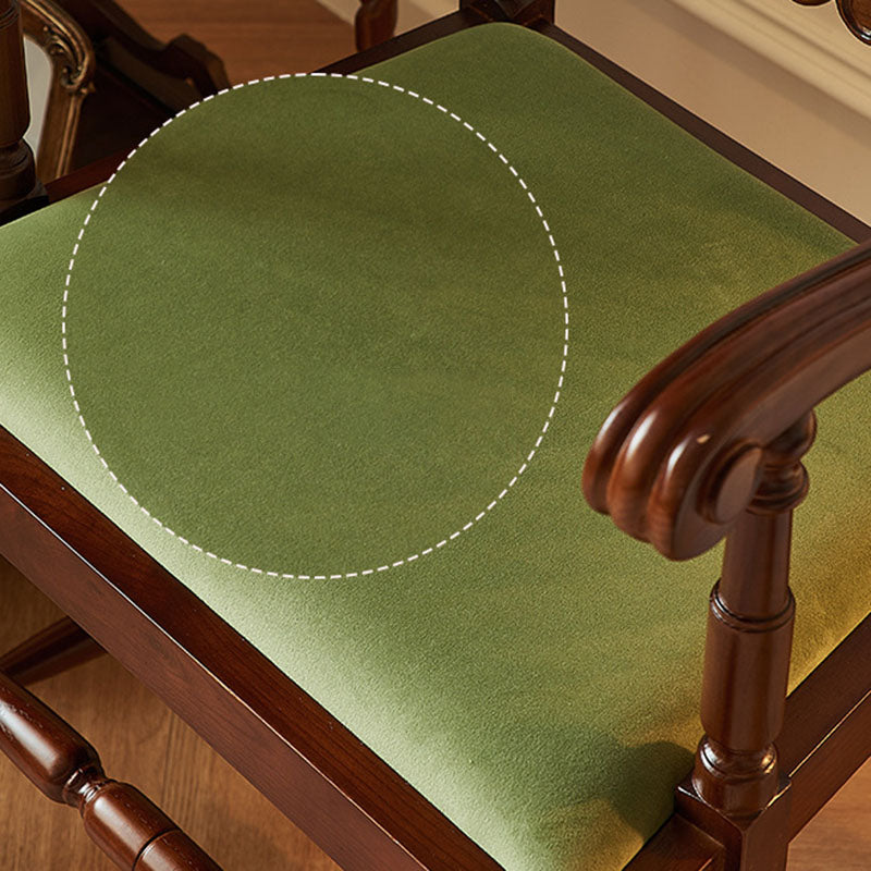 Traditional Vintage Curved Back Velvet Ash Wood Dining Chair Backrest Armrest For Dining Room