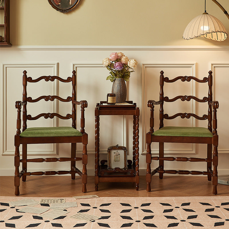 Traditional Vintage Curved Back Velvet Ash Wood Dining Chair Backrest Armrest For Dining Room