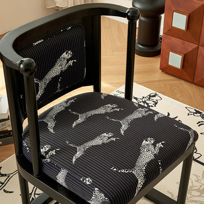 Traditional Vintage Curved Back Fabric Oak Wood Dining Chair Backrest Armless For Dining Room