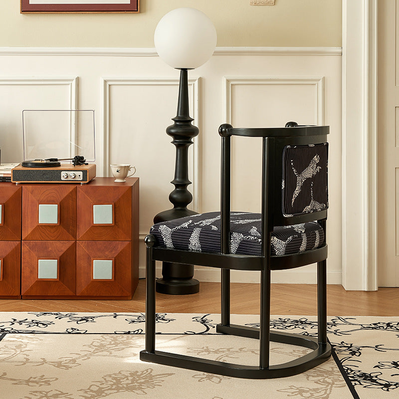 Traditional Vintage Curved Back Fabric Oak Wood Dining Chair Backrest Armless For Dining Room