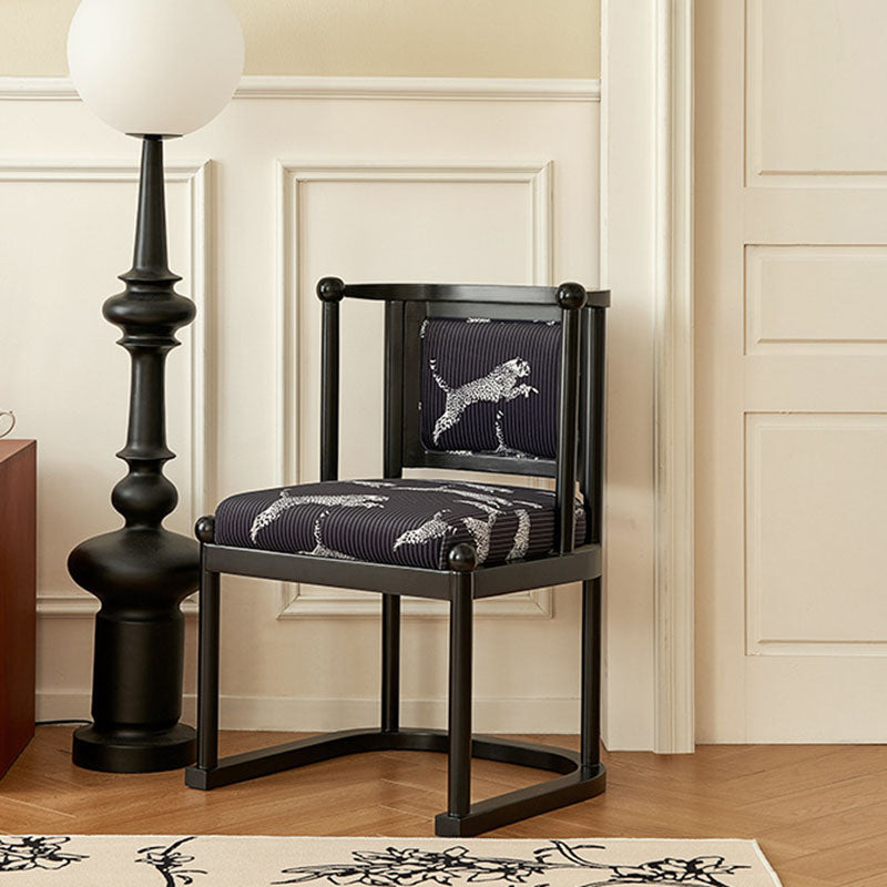 Traditional Vintage Curved Back Fabric Oak Wood Dining Chair Backrest Armless For Dining Room