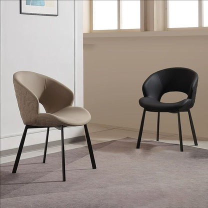 Modern Minimalist Curve Microfiber PU Leather Carbon Steel Dining Chair Backrest Armless For Dining Room