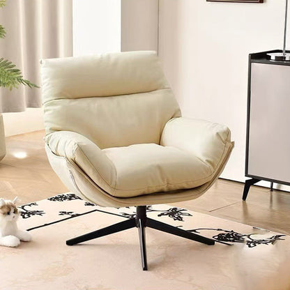 Modern Minimalist Curved Faux Leather Metal Sponge Swivel Accent Chair Backrest Armrest For Living Room