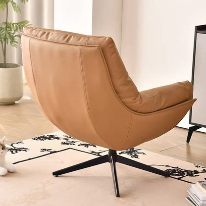 Modern Minimalist Curved Faux Leather Metal Sponge Swivel Accent Chair Backrest Armrest For Living Room