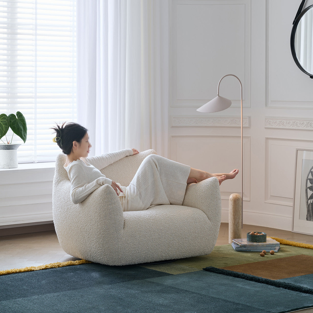 Modern Minimalist Totoro-Inspired Shape Iamb Fleece Solid Wood Multi-layer Board Solid Wood Sofa Backrest Armrest For Living Room