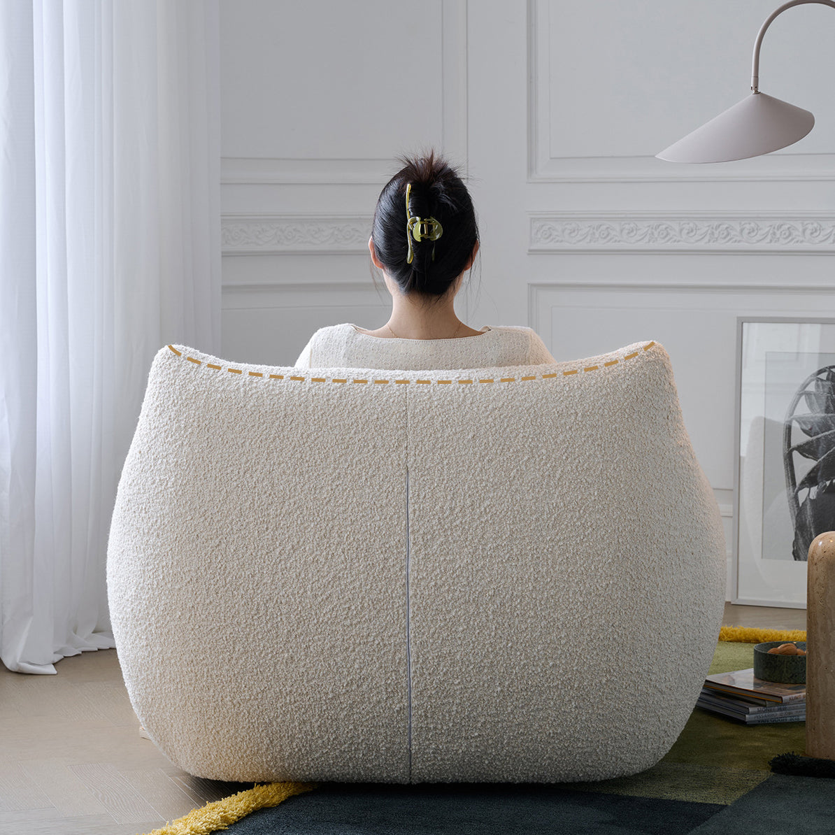 Modern Minimalist Totoro-Inspired Shape Iamb Fleece Solid Wood Multi-layer Board Solid Wood Sofa Backrest Armrest For Living Room