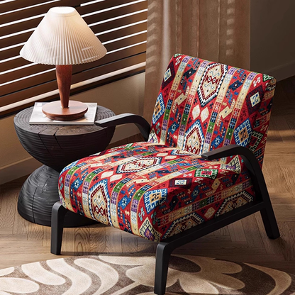 Traditional Vintage Curved Back Fabric Ash Wood Accent Chair Backrest Armrest For Living Room
