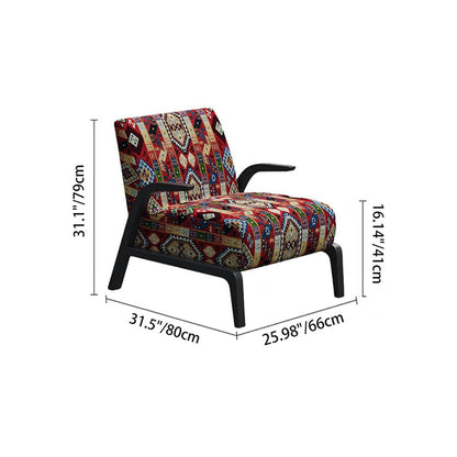 Traditional Vintage Curved Back Fabric Ash Wood Accent Chair Backrest Armrest For Living Room