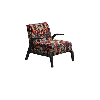 Traditional Vintage Curved Back Fabric Ash Wood Accent Chair Backrest Armrest For Living Room