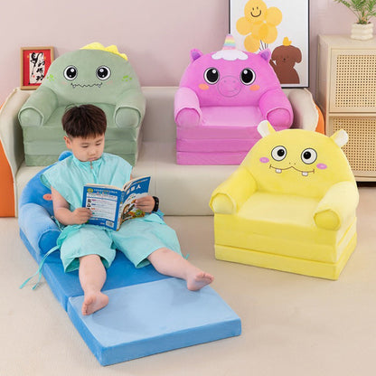 Contemporary Creative Kids Animal Shape Velvet Foam Sponge Curved Foldable Accent Chair Backrest Armrest For Living Room