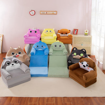 Contemporary Creative Kids Animal Shape Velvet Foam Sponge Curved Foldable Accent Chair Backrest Armrest For Living Room