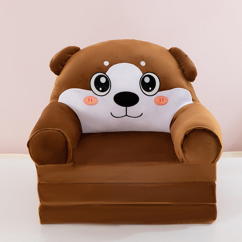 Contemporary Creative Kids Animal Shape Velvet Foam Sponge Curved Foldable Accent Chair Backrest Armrest For Living Room