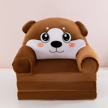 Contemporary Creative Kids Animal Shape Velvet Foam Sponge Curved Foldable Accent Chair Backrest Armrest For Living Room