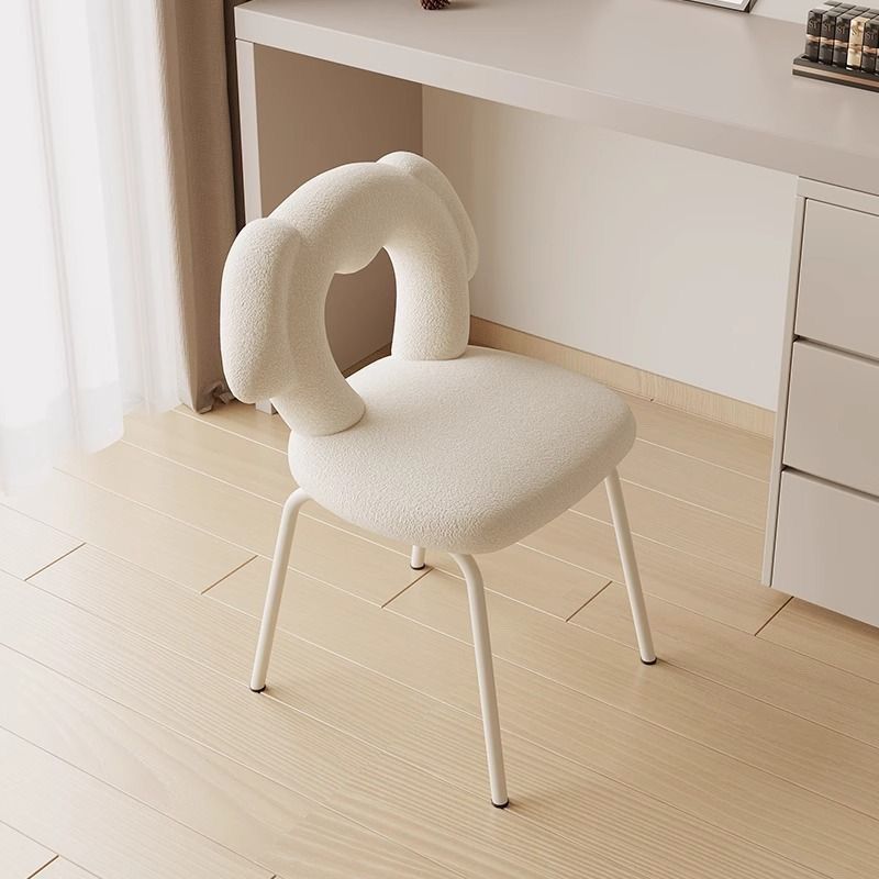 Contemporary Creative Kids Iamb Fleece Iron Solid Wood Multi-layer Board Foam Sponge Dog Shape Swivel Vanity Stool Backrest Armless For Bedroom