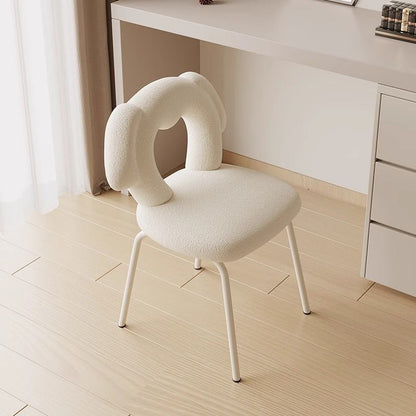 Contemporary Creative Kids Iamb Fleece Iron Solid Wood Multi-layer Board Foam Sponge Dog Shape Swivel Vanity Stool Backrest Armless For Bedroom