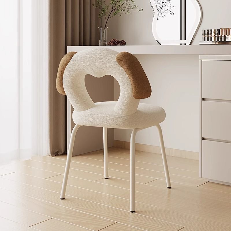 Contemporary Creative Kids Iamb Fleece Iron Solid Wood Multi-layer Board Foam Sponge Dog Shape Swivel Vanity Stool Backrest Armless For Bedroom
