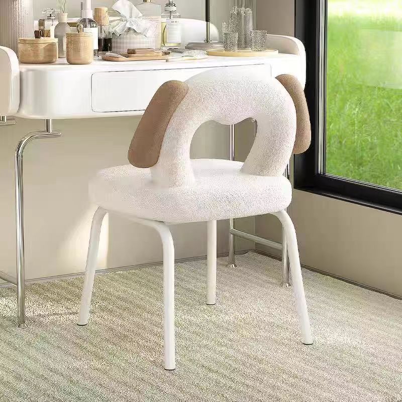 Contemporary Creative Kids Iamb Fleece Iron Solid Wood Multi-layer Board Foam Sponge Dog Shape Swivel Vanity Stool Backrest Armless For Bedroom