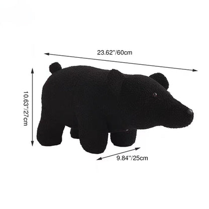 Contemporary Creative Kids Bear Shape Teddy Fleece Solid Wood Multi-layer Board Pine Wood Low Stool Backless Armless For Living Room