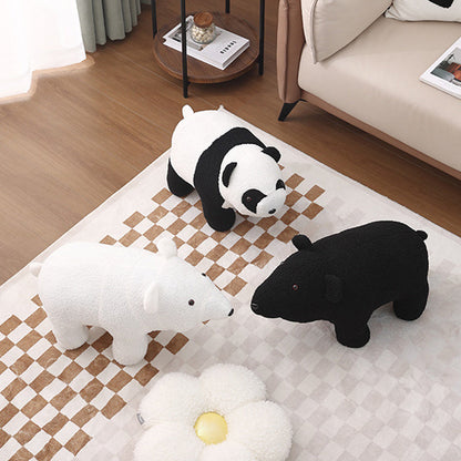 Contemporary Creative Kids Bear Shape Teddy Fleece Solid Wood Multi-layer Board Pine Wood Low Stool Backless Armless For Living Room