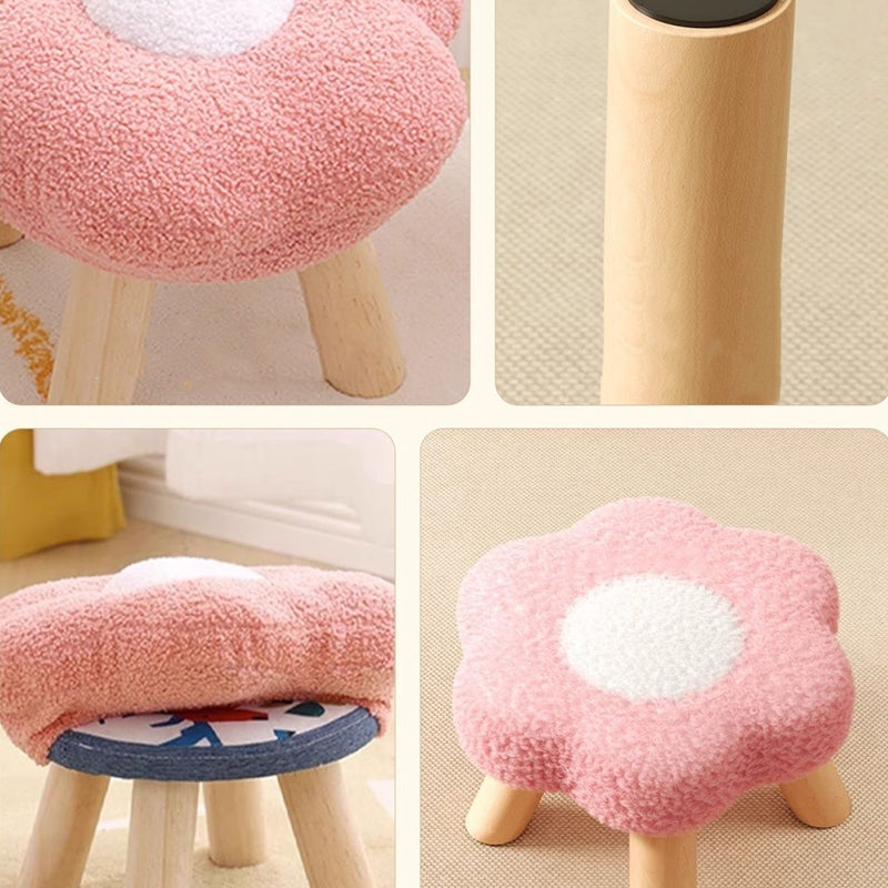 Contemporary Creative Kids Flower Shape Teddy Fleece Fabric Artificial Board Frame Sponge Removable Washable Low Stool Backless Armless For Living Room
