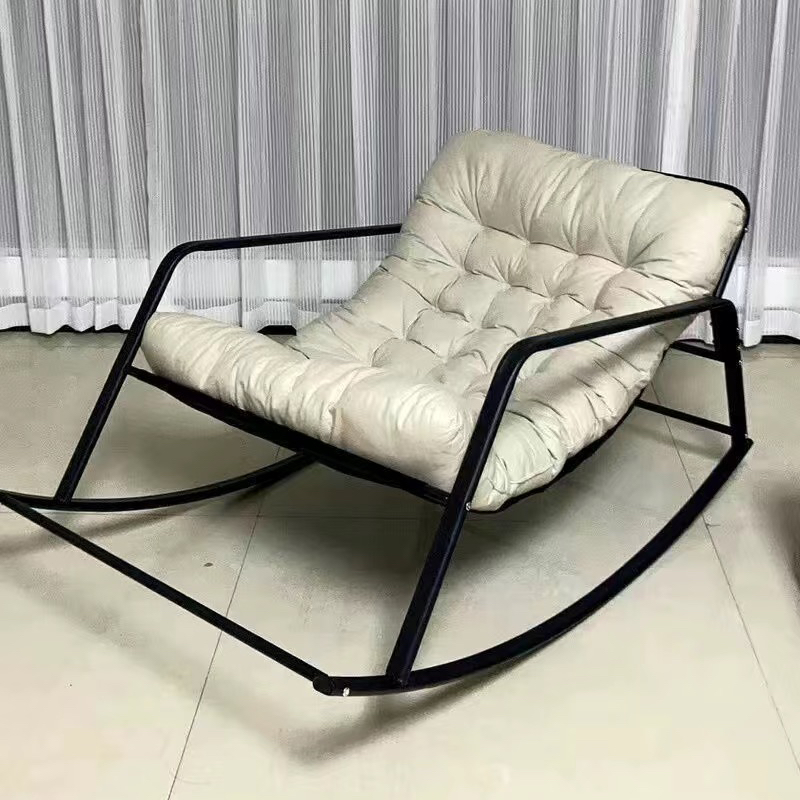 Modern Minimalist Curved Synthetic Fabric Carbon Steel Sponge Rocking Chair With Backrest Armrest For Bedroom