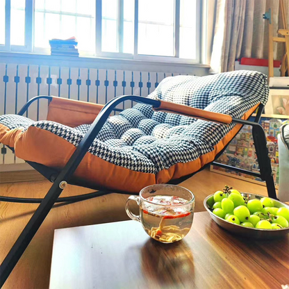 Modern Minimalist Curved Synthetic Fabric Carbon Steel Sponge Rocking Chair With Backrest Armrest For Bedroom