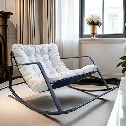 Modern Minimalist Curved Synthetic Fabric Carbon Steel Sponge Rocking Chair With Backrest Armrest For Bedroom