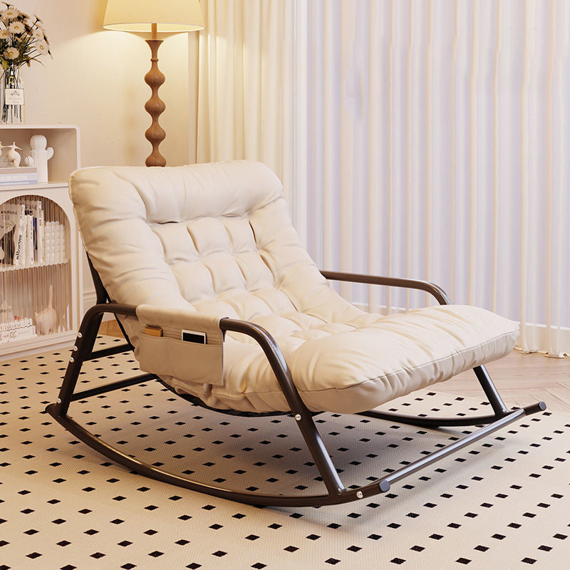 Modern Minimalist Curved Synthetic Fabric Carbon Steel Sponge Rocking Chair With Backrest Armrest For Bedroom