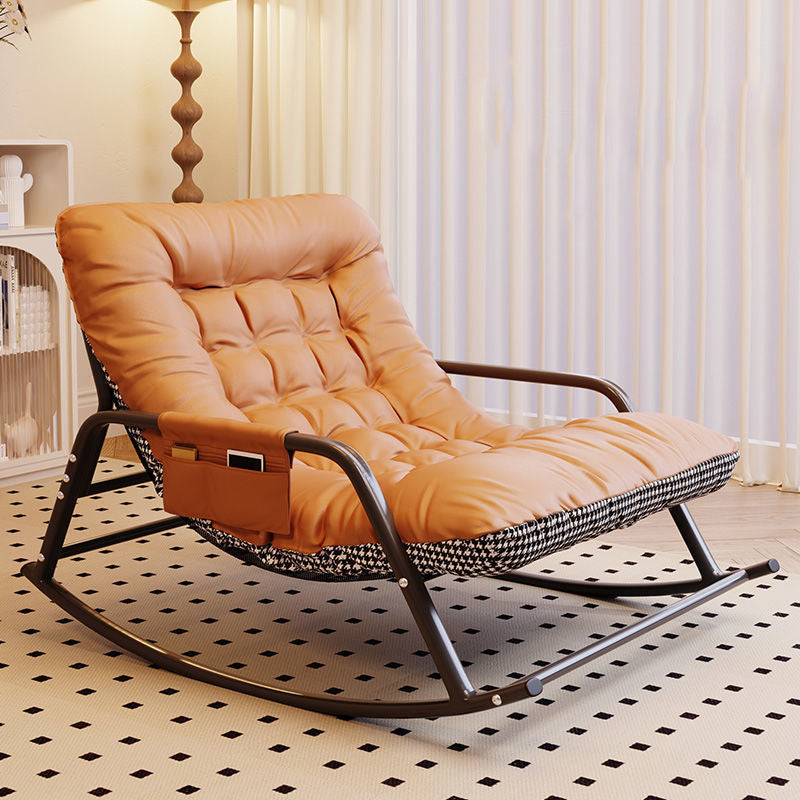 Modern Minimalist Curved Synthetic Fabric Carbon Steel Sponge Rocking Chair With Backrest Armrest For Bedroom