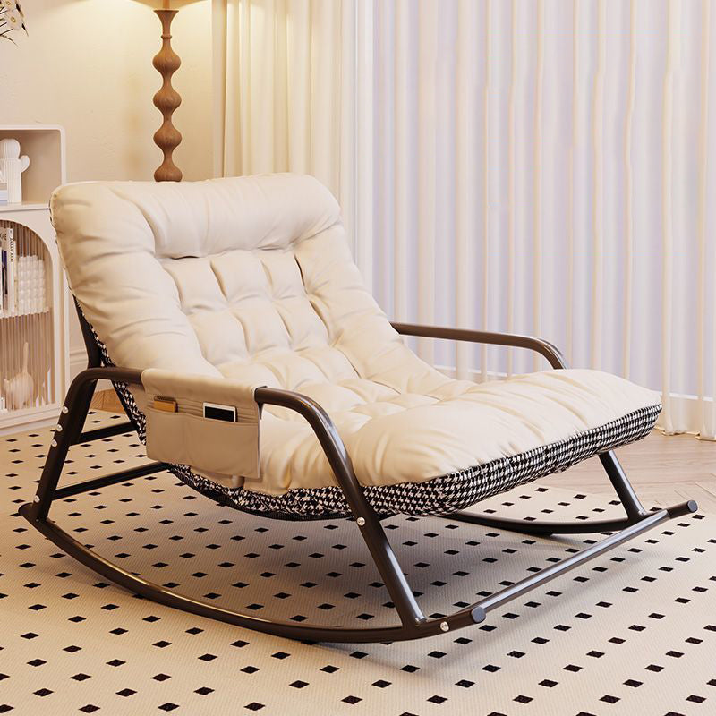 Modern Minimalist Curved Synthetic Fabric Carbon Steel Sponge Rocking Chair With Backrest Armrest For Bedroom