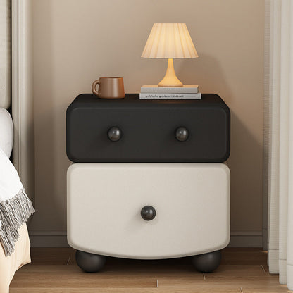 Modern Minimalist Rectangular Solid Wood Multi-layer Board Microfiber Leather Nightstand 2-Drawer For Bedroom