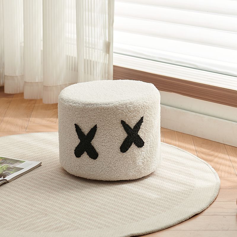 Contemporary Creative Kids Round Lamb Fleece Solid Wood Multi-layer Board Removable Washable Low Stool Backless Armless For Entryways