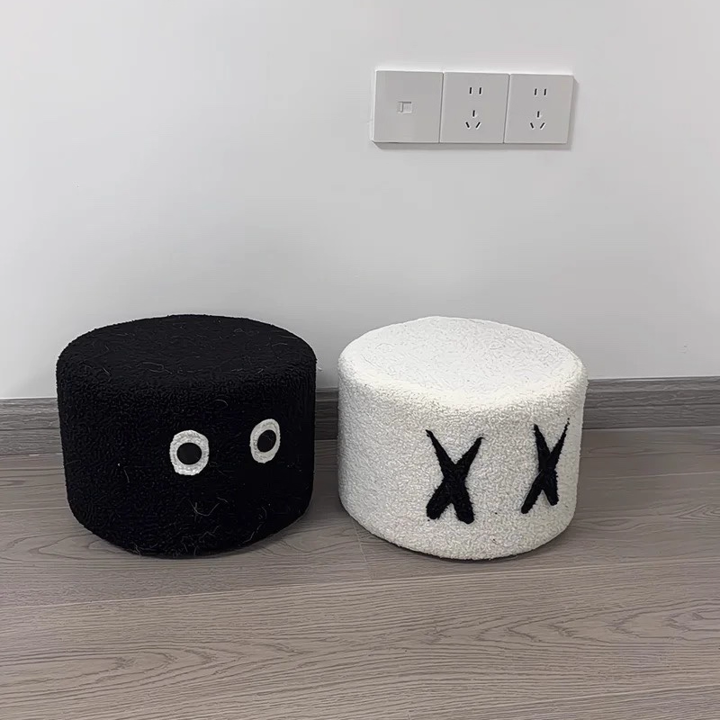 Contemporary Creative Kids Round Lamb Fleece Solid Wood Multi-layer Board Removable Washable Low Stool Backless Armless For Entryways