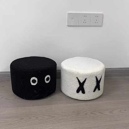 Contemporary Creative Kids Round Lamb Fleece Solid Wood Multi-layer Board Removable Washable Low Stool Backless Armless For Entryways