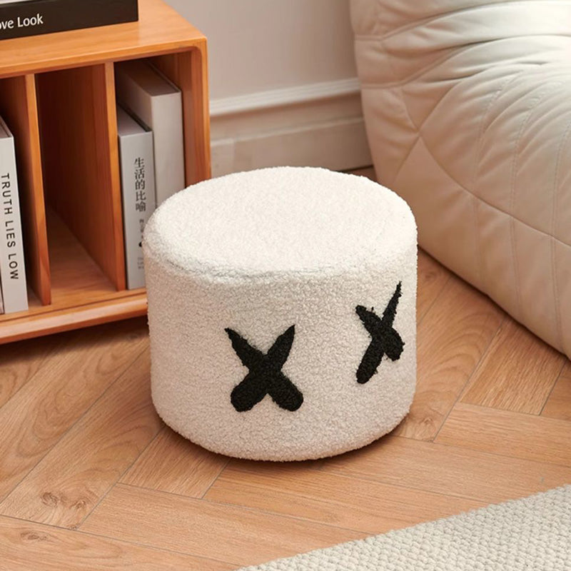 Contemporary Creative Kids Round Lamb Fleece Solid Wood Multi-layer Board Removable Washable Low Stool Backless Armless For Entryways