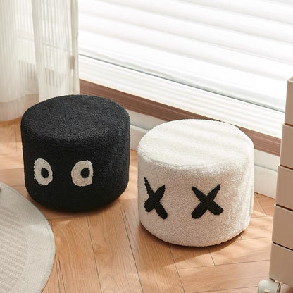 Contemporary Creative Kids Round Lamb Fleece Solid Wood Multi-layer Board Removable Washable Low Stool Backless Armless For Entryways
