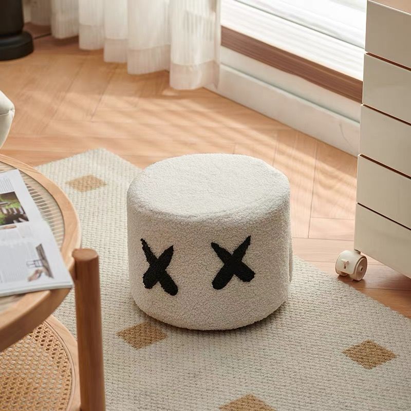 Contemporary Creative Kids Round Lamb Fleece Solid Wood Multi-layer Board Removable Washable Low Stool Backless Armless For Entryways
