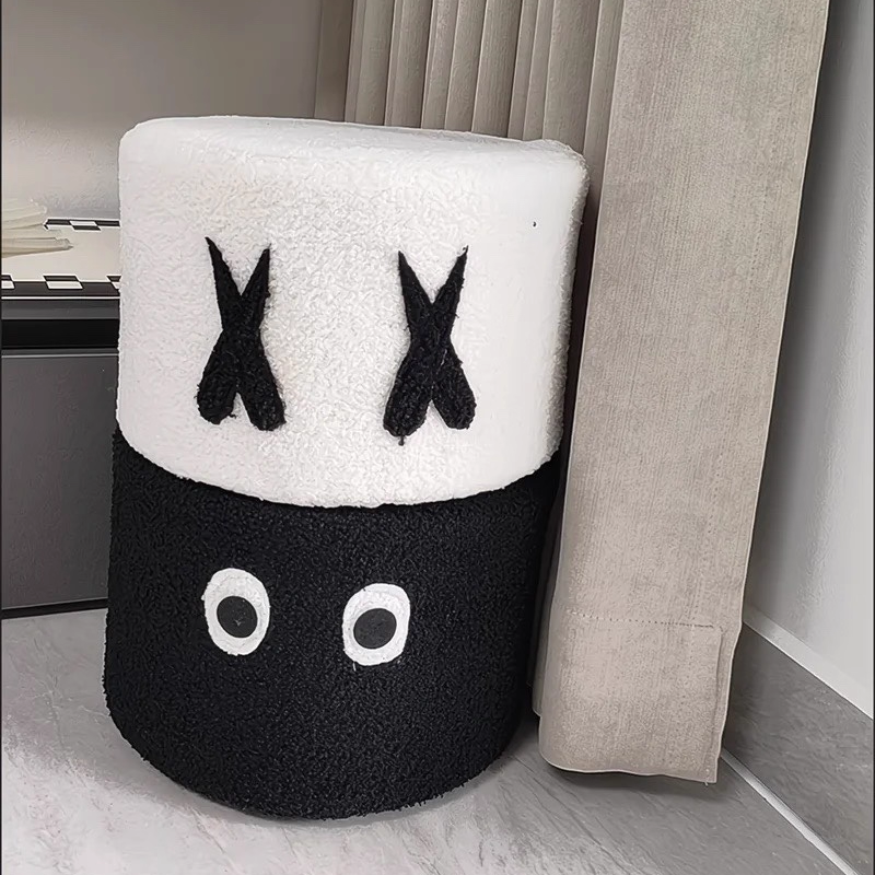 Contemporary Creative Kids Round Lamb Fleece Solid Wood Multi-layer Board Removable Washable Low Stool Backless Armless For Entryways