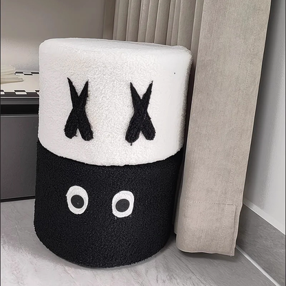 Contemporary Creative Kids Round Lamb Fleece Solid Wood Multi-layer Board Removable Washable Low Stool Backless Armless For Entryways
