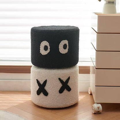 Contemporary Creative Kids Round Lamb Fleece Solid Wood Multi-layer Board Removable Washable Low Stool Backless Armless For Entryways