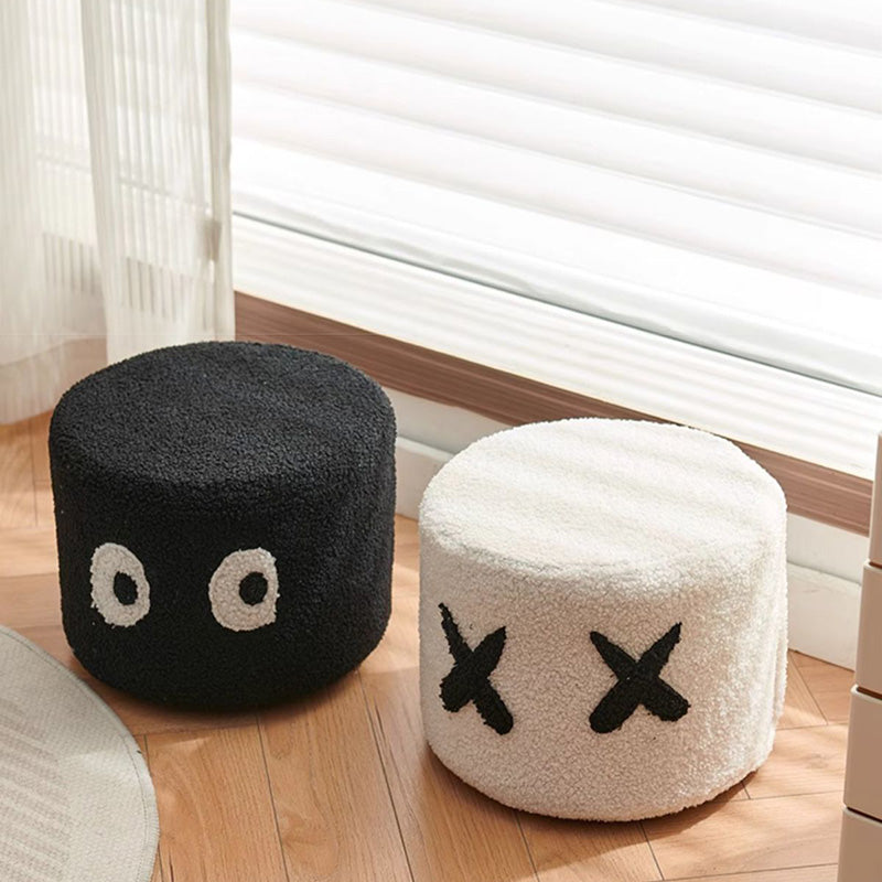 Contemporary Creative Kids Round Lamb Fleece Solid Wood Multi-layer Board Removable Washable Low Stool Backless Armless For Entryways