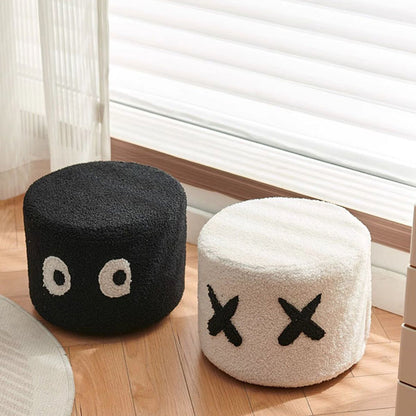Contemporary Creative Kids Round Lamb Fleece Solid Wood Multi-layer Board Removable Washable Low Stool Backless Armless For Entryways