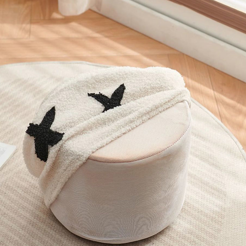 Contemporary Creative Kids Round Lamb Fleece Solid Wood Multi-layer Board Removable Washable Low Stool Backless Armless For Entryways